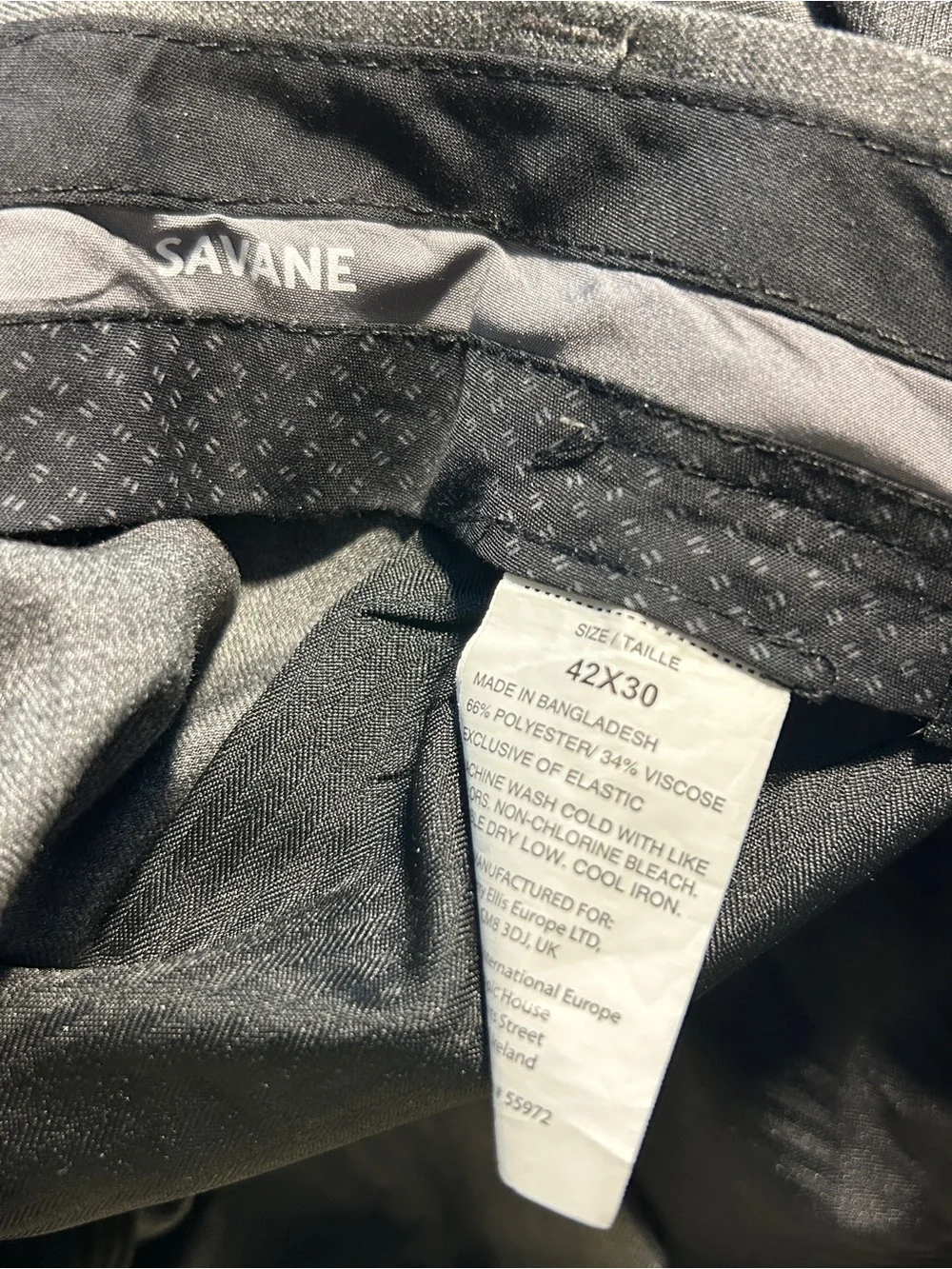 Savane Dress Pants Mens 42x30 Gray Flat Front Poly Viscose Performance Slacks